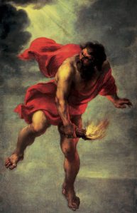 "Prometheus Carrying Fire" by Jan Cossiers. Image courtesy of wikimedia commons.